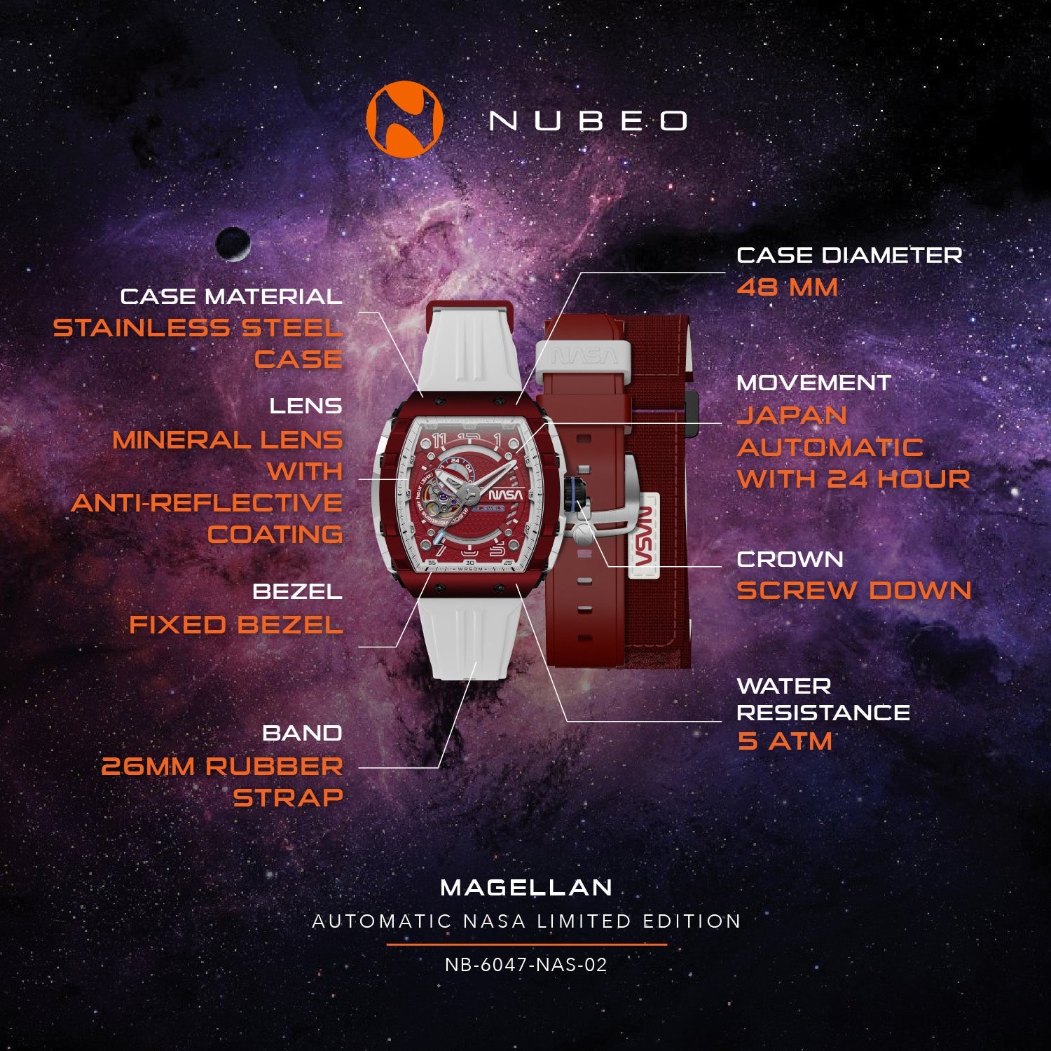 Nubeo Magellan Automatic Nasa Limited Edition Men's Watch - NB-6047-NAS-02