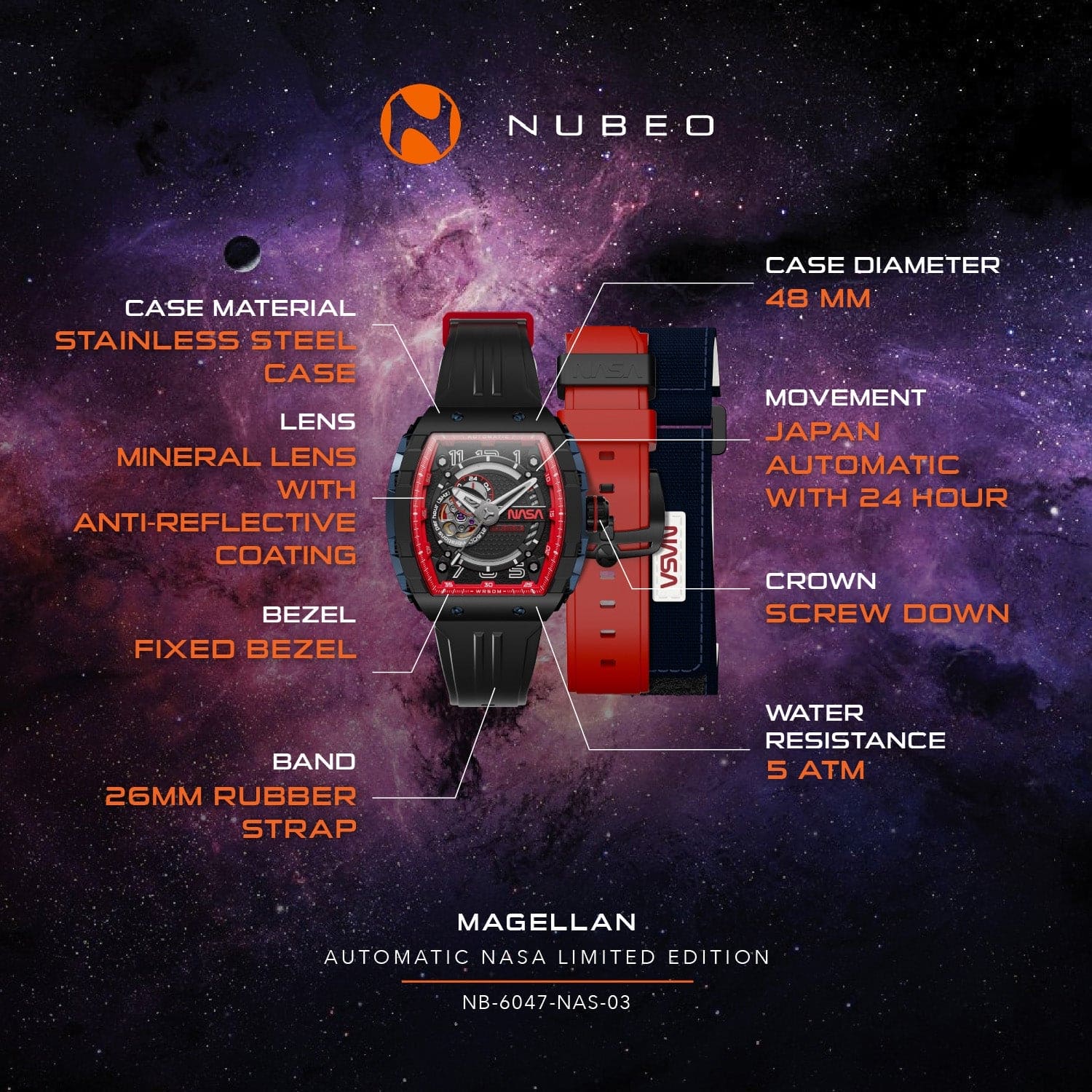 Nubeo Magellan Automatic Nasa Limited Edition Men's Watch - NB-6047-NAS-03