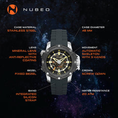 Nubeo Curiousity Automatic Skeleton Men's Watch- NB-6050-02