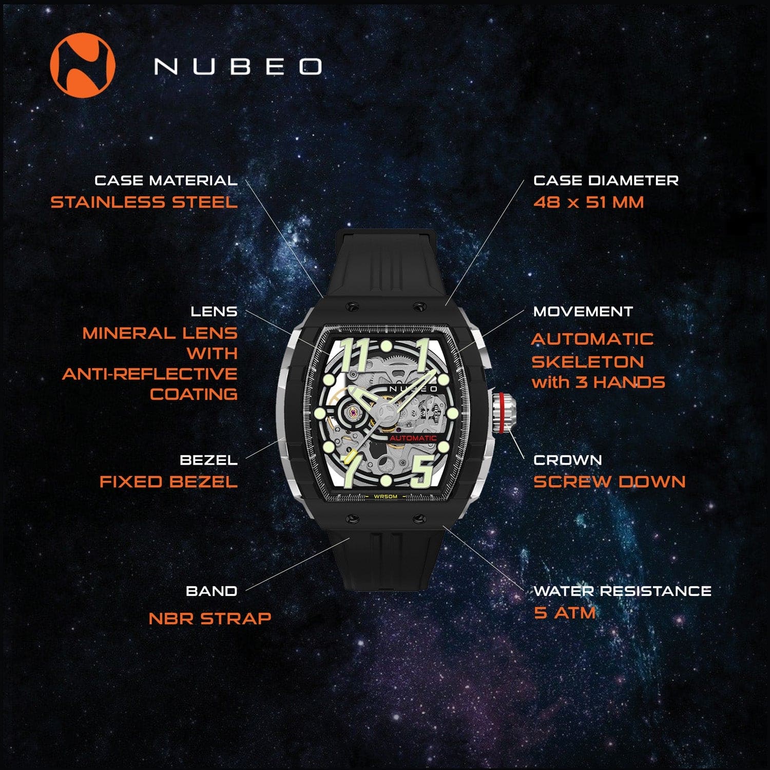 Nubeo Magellan Vision Limited Edition Automatic Men's Watch With Additional Strap -  NB-6063-01