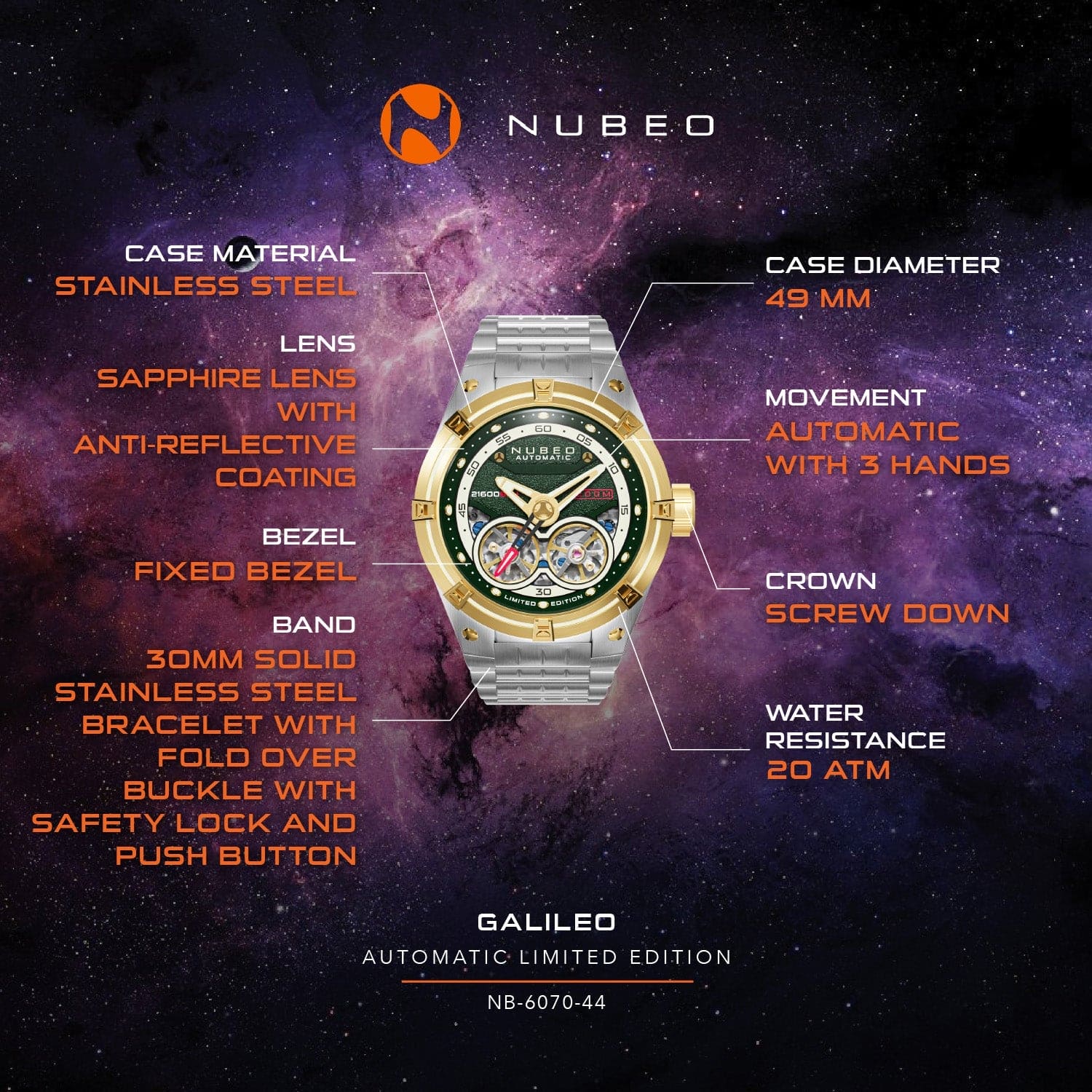 Nubeo Galileo Automatic Limited Edition Men's Watch - NB-6070-44