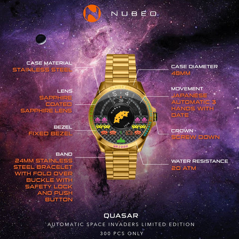 Nubeo Quasar Automatic Space Invaders Limited Edition 24 Jewels Men's Watch -  NB-6082-SI-33
