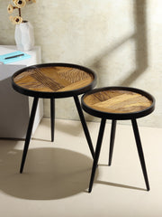 De Maison Decor Round Wooden Side Table Set of 2 -  Black & Brown