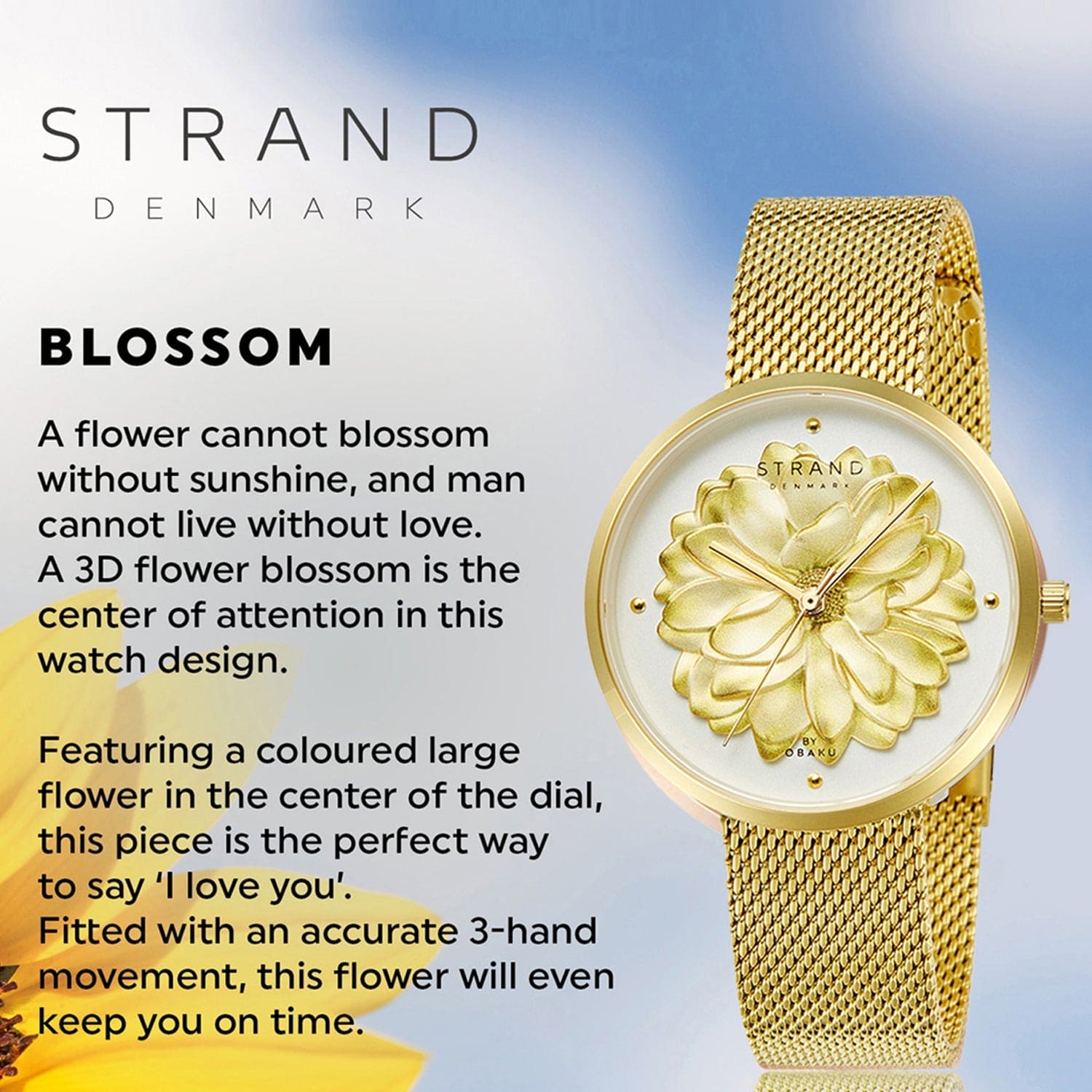 Strand By Obaku Blossom Gold Quartz Women's Watch - S700LHGWMG-DF