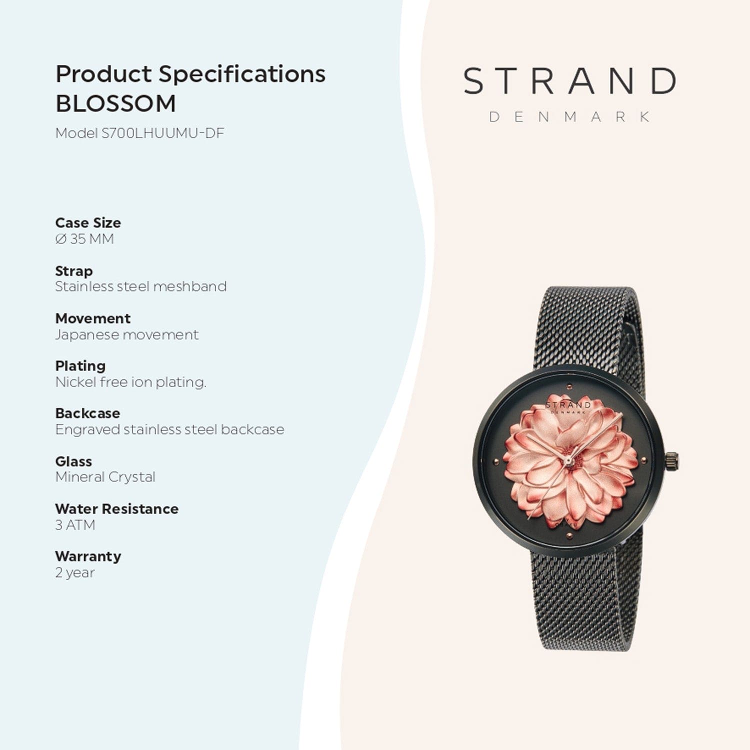 Strand By Obaku Blossom Smokey Quartz Women's Watch - S700LHUUMU-DF