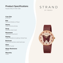 Strand By Obaku Sparkling Butterfly Quartz Women's Watch - S700LHVVMD-DBD