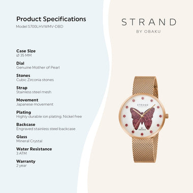Strand By Obaku Sparkling Butterfly Quartz Women's Watch - S700LHVWMV-DBD