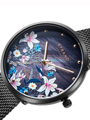 Strand By Obaku Flower Charcoal Quartz MOP Women's Watch - S700LXBBMB-DF