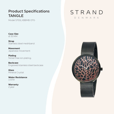 Strand By Obaku Tangle Charcoal Quartz Women's Watch - S700LXBBMB-DTG