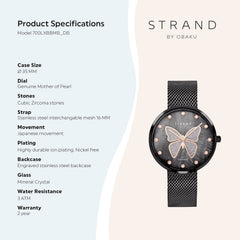 Strand By Obaku Butterfly Charcoal Quartz MOP Women's Watch - S700LXBBMB-DB