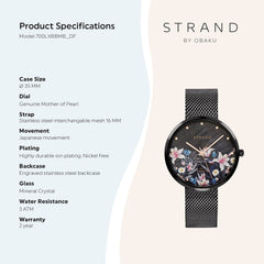 Strand By Obaku Flower Charcoal Quartz MOP Women's Watch - S700LXBBMB-DF
