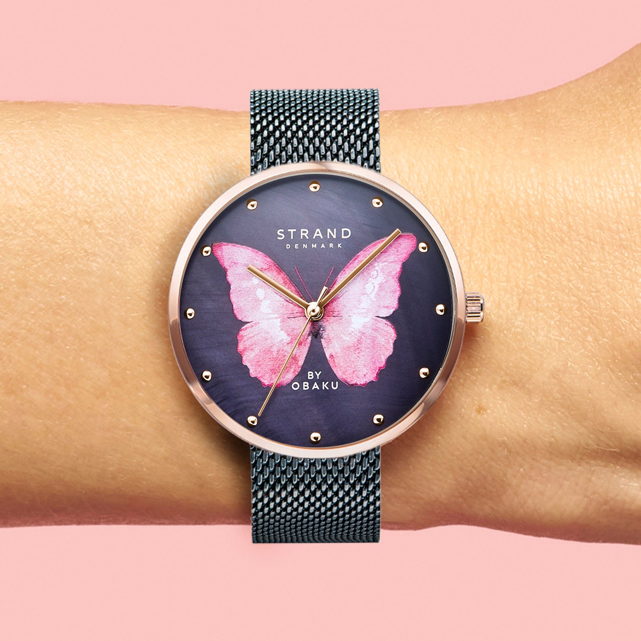 Strand By Obaku Printed Butterfly Quartz MOP Women's Watch - S700LXVBMB-DBP