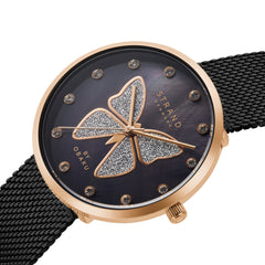Strand By Obaku Glitter Butterfly Quartz Women's Watch - S700LXVBMB-DB