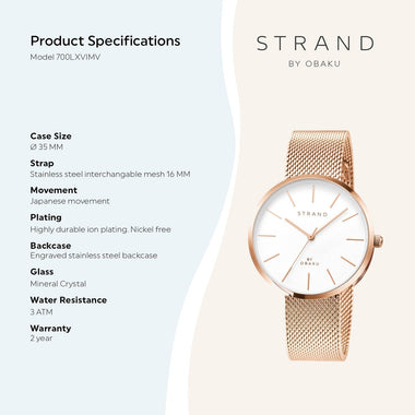 Strand By Obaku Sunset Rose Quartz Women's Watch - S700LXVIMV