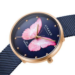 Strand By Obaku Printed Butterfly Quartz MOP Women's Watch - S700LXVLML-DBP