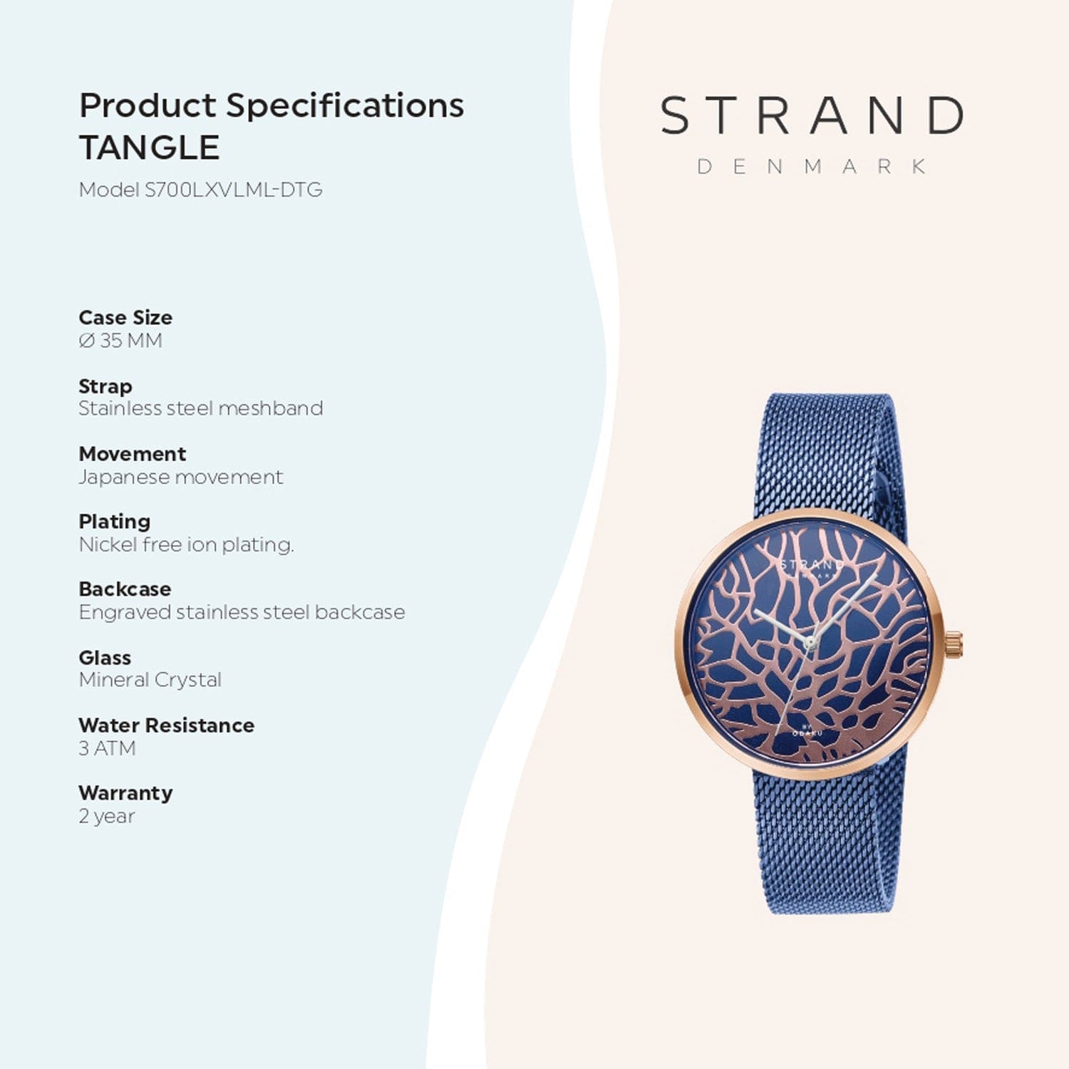 Strand By Obaku Tangle Ocean Quartz Women's Watch - S700LXVLML-DTG