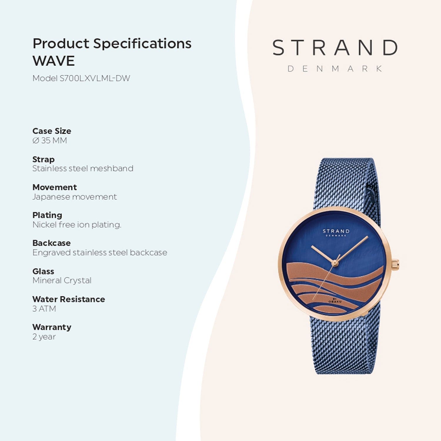 Strand By Obaku Wave Ocean Quartz MOP Women's Watch - S700LXVLML-DW