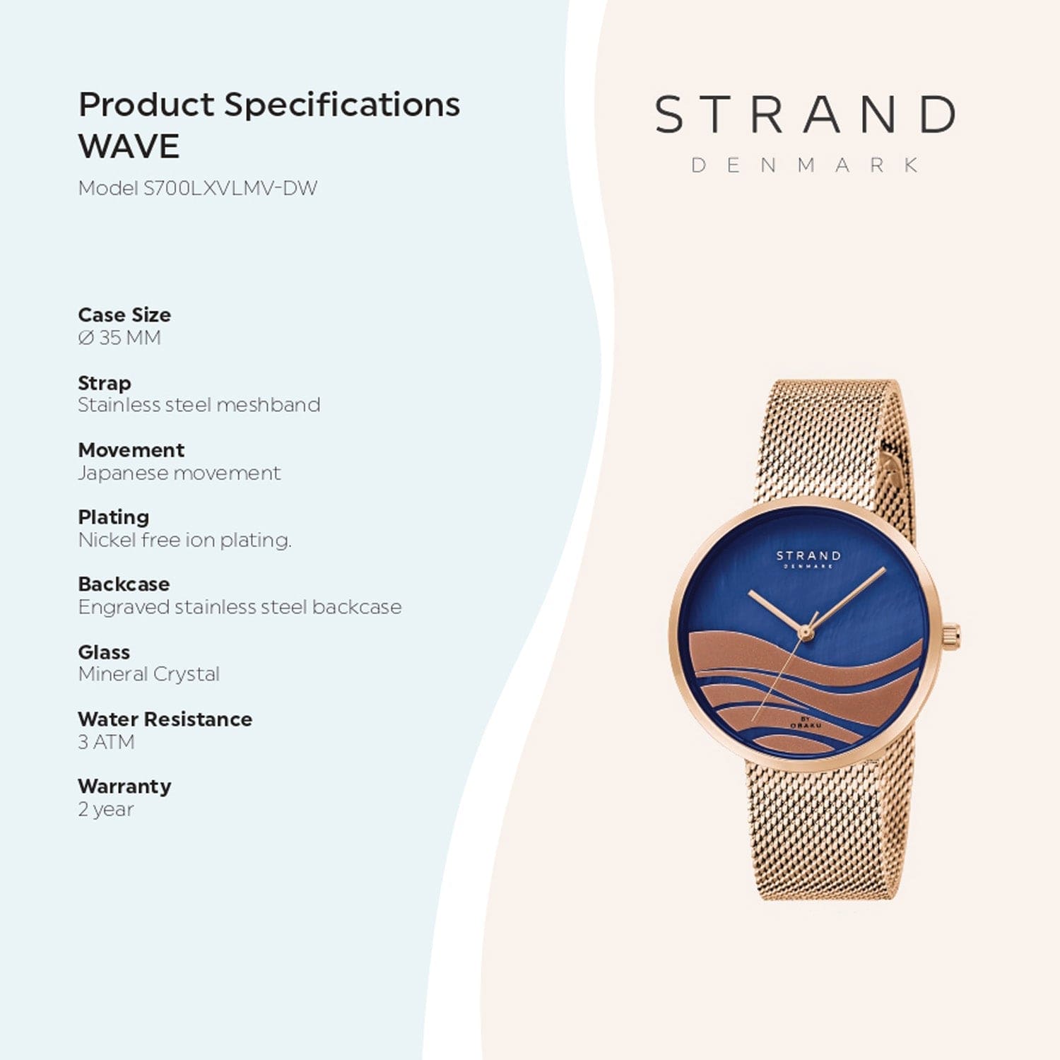 Strand By Obaku Wave Azure Quartz MOP Women's Watch - S700LXVLMV-DW
