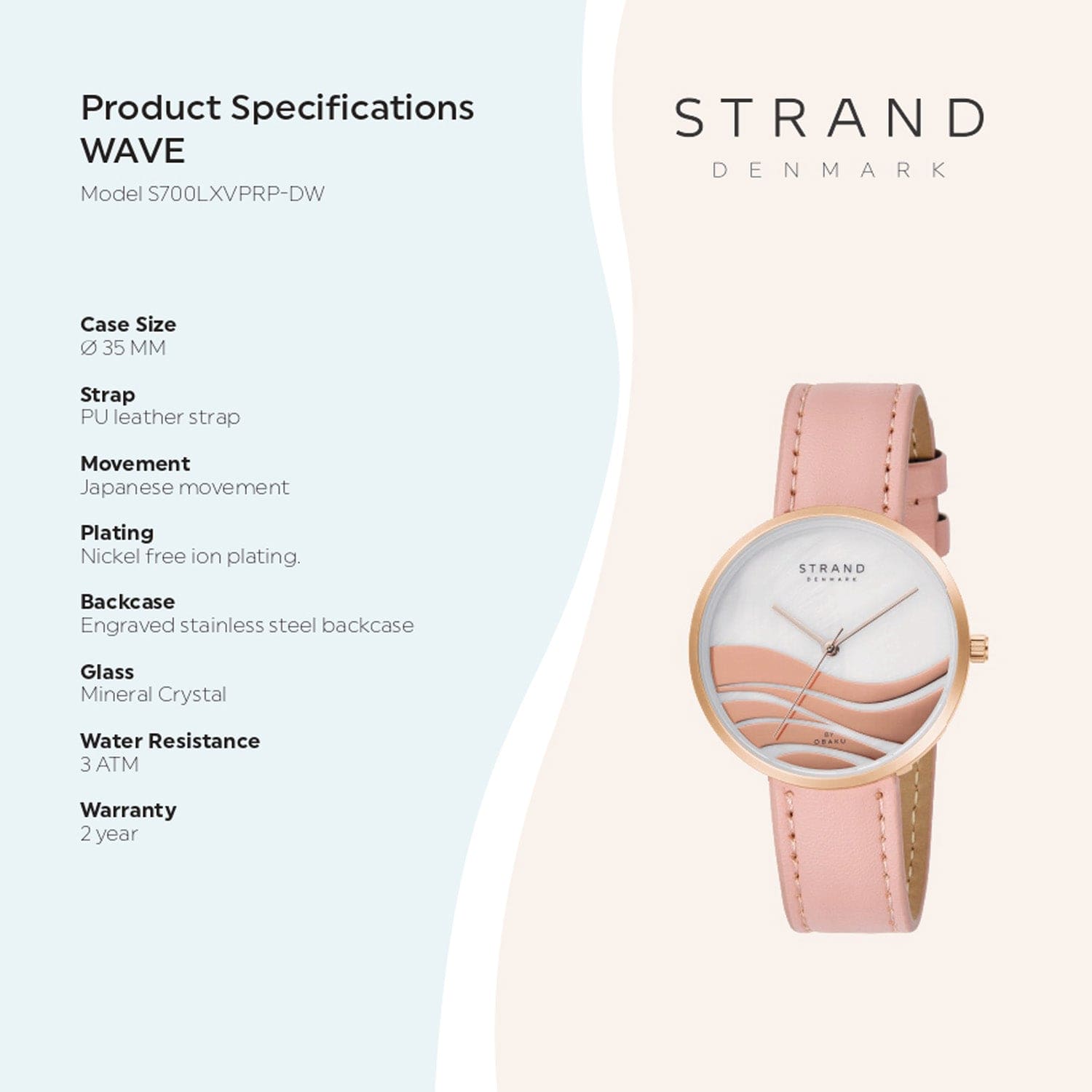 Strand By Obaku Wave Magenta Quartz MOP Women's Watch - S700LXVPRP-DW