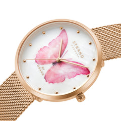 Strand By Obaku Printed Butterfly Quartz MOP Women's Watch - S700LXVWMV-DBP