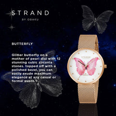 Strand By Obaku Printed Butterfly Quartz MOP Women's Watch - S700LXVWMV-DBP