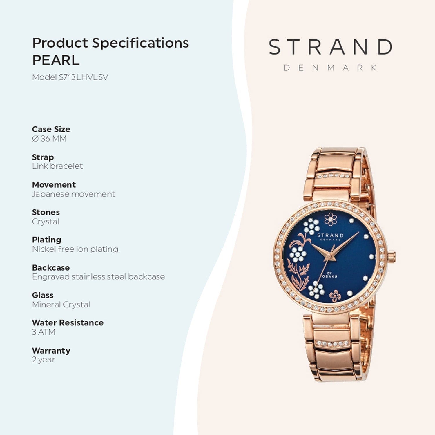 Strand By Obaku Pearl Lapis Quartz Women's Watch - S713LHVLSV