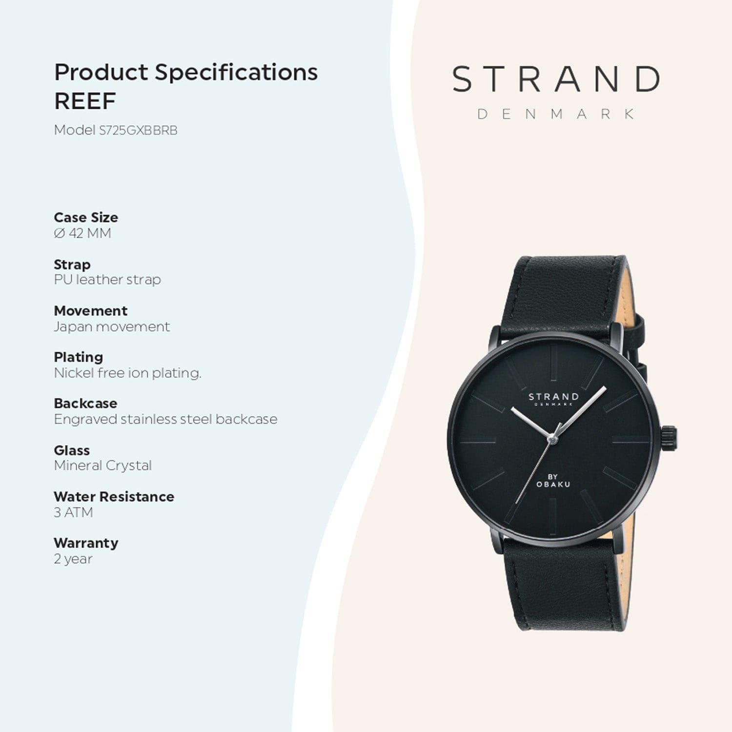 Strand By Obaku Locklyn Ebony Quartz Men's Watch - S725GXBBRB