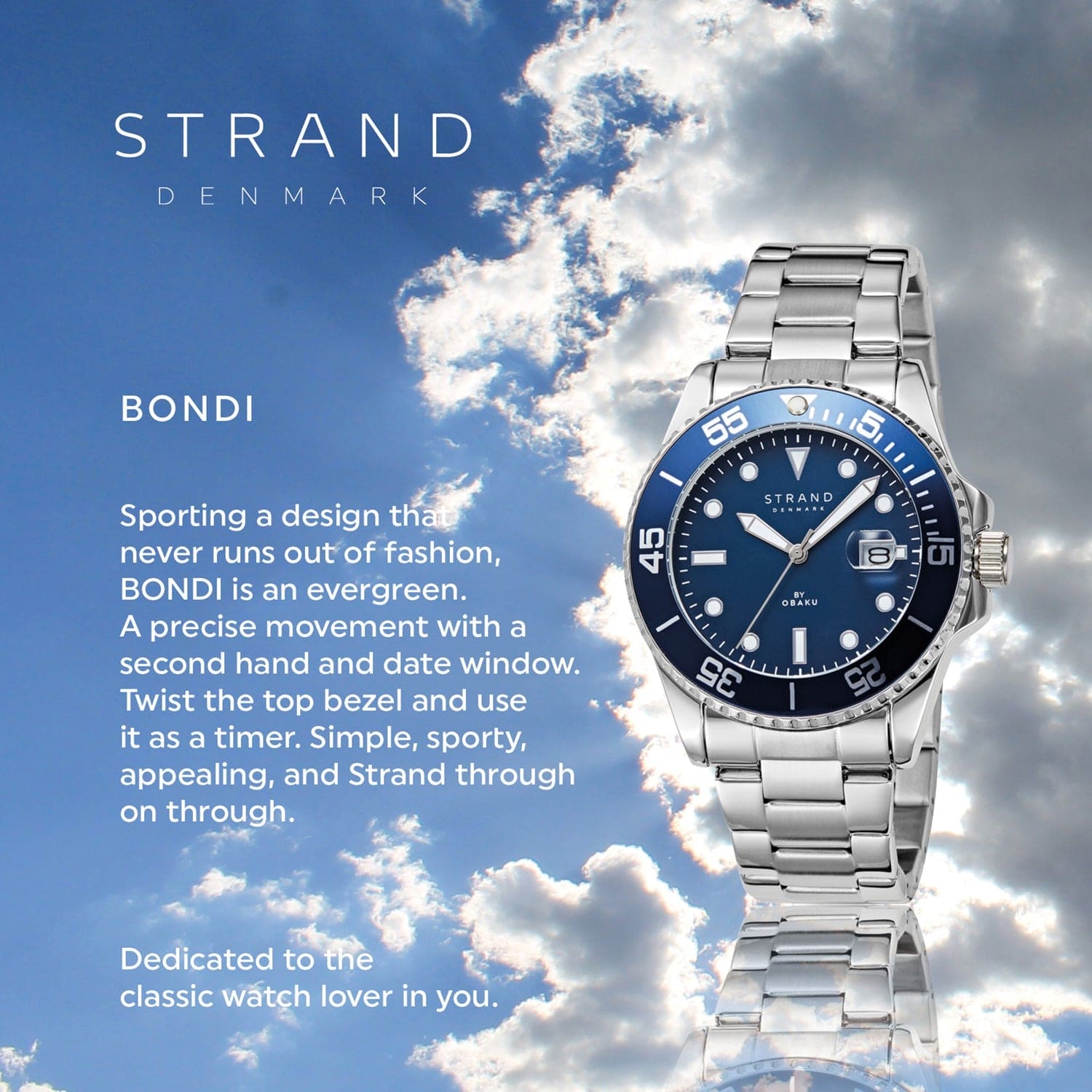 Strand By Obaku Bondi Denim Quartz Men's Watch - S727GDCLSC