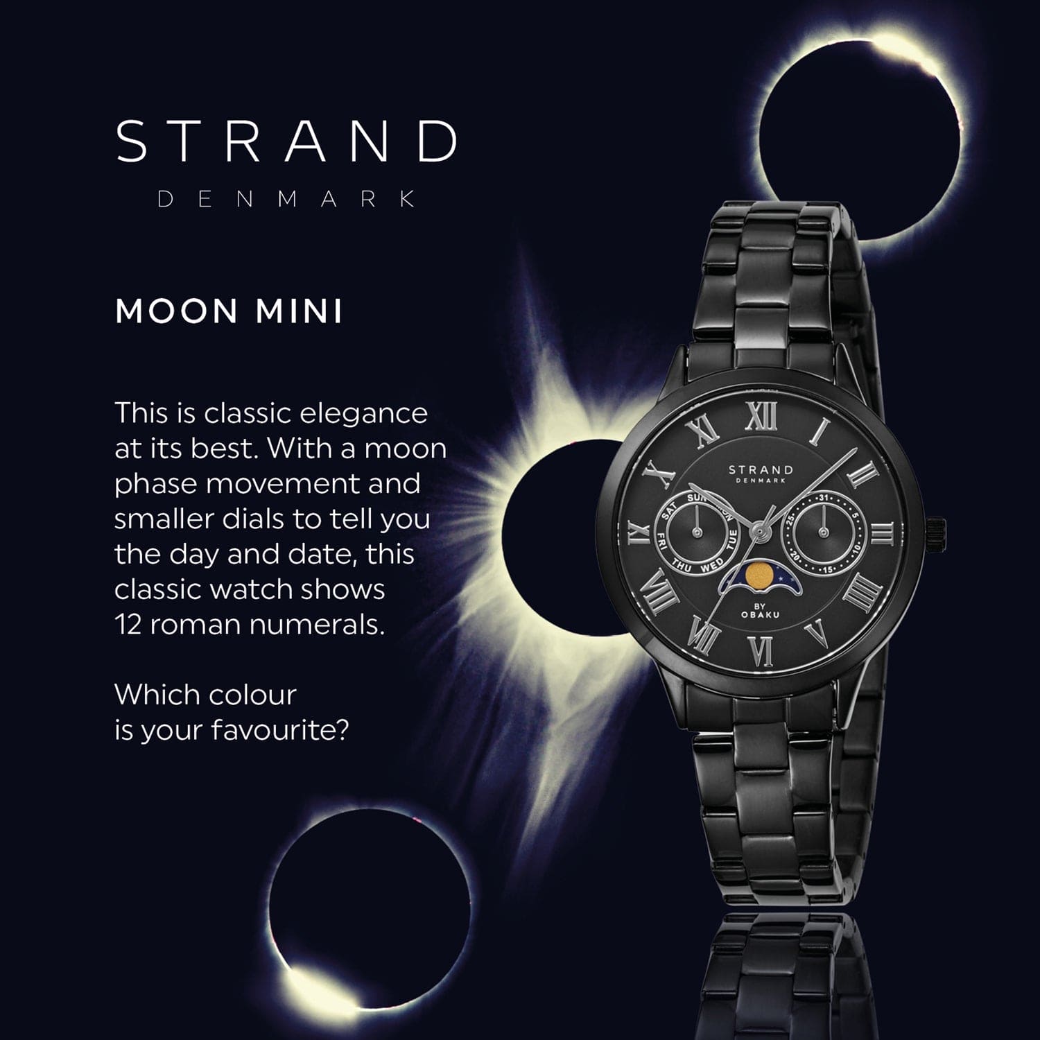 Strand By Obaku Moon Mini Dark Quartz Women's Watch - S728LMBBSB