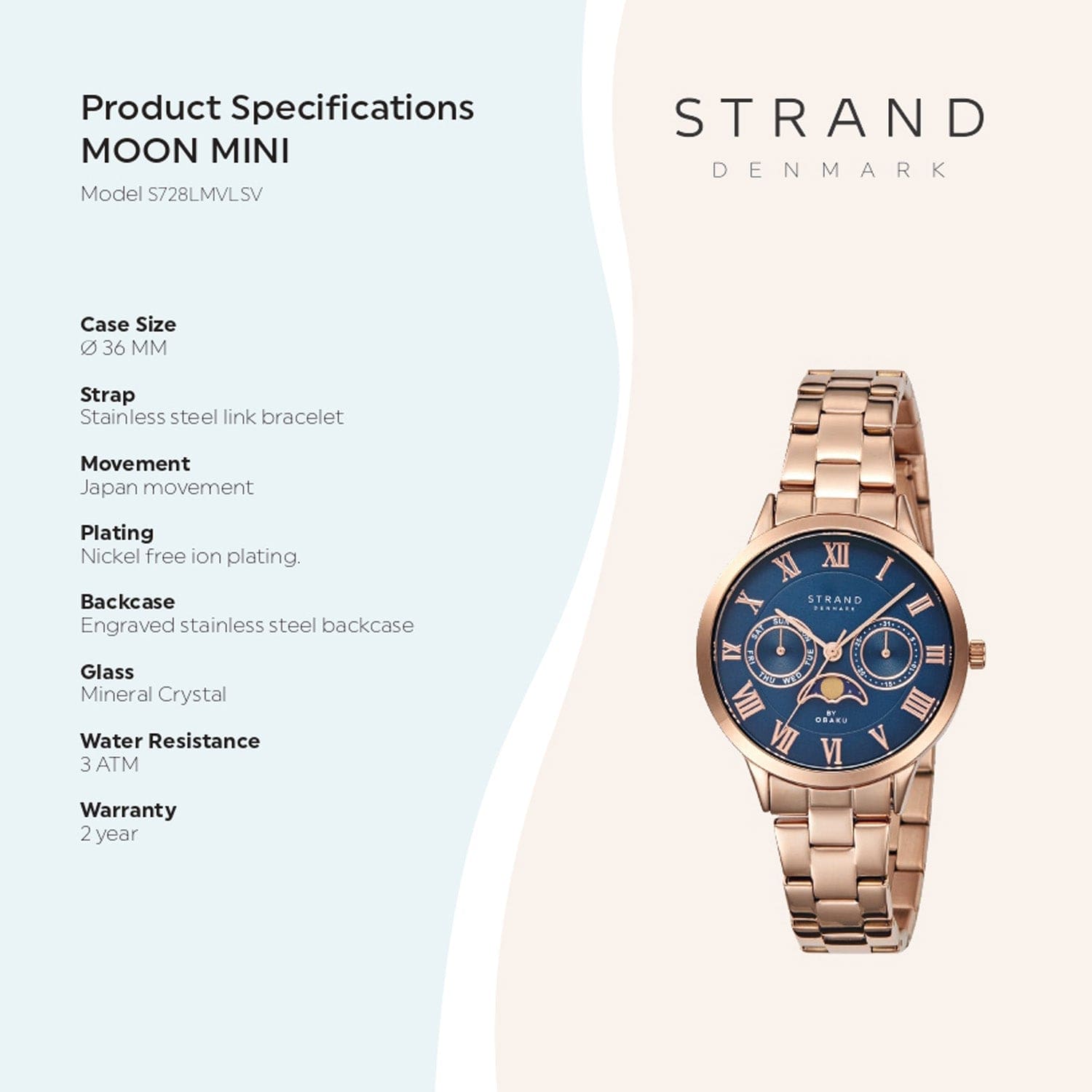 Strand By Obaku Moon Mini Lapis Quartz Women's Watch - S728LMVLSV