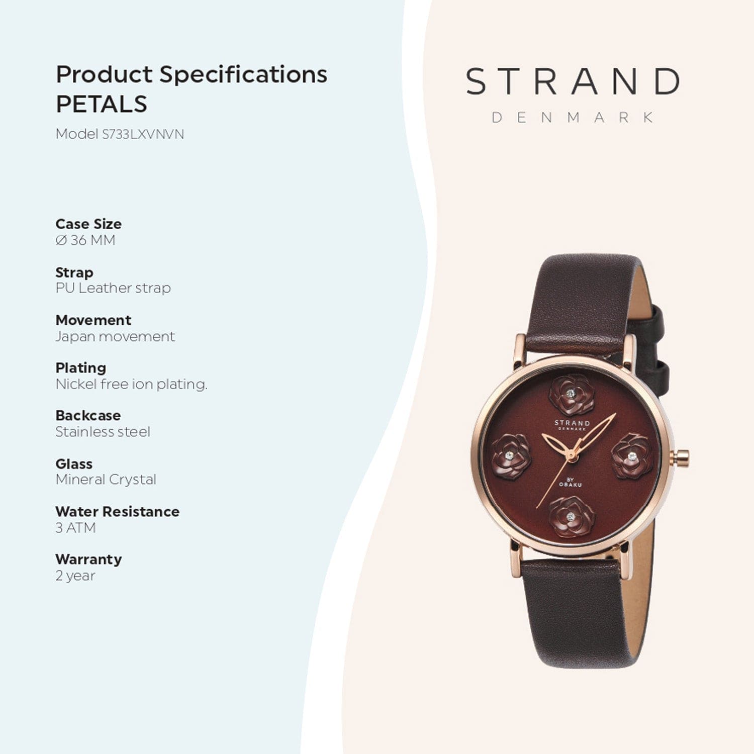 Strand By Obaku Petal Hazel Quartz Women's Watch - S733LXVNVN