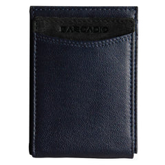 ARCADIO Magneto Money Clip Wallet - Blue Leather Bi-Fold RFID Protected Card Holder Slim Magnetic Money Clip Wallet for Men