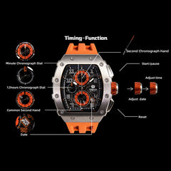 TSAR BOMBA Chronograph Luminous Dial Sapphire Crystal Men's Watch -  TB8204Q-11