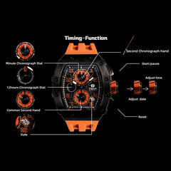 TSAR BOMBA Chronograph Luminous Dial Sapphire Crystal Men's Watch -  TB8204Q-12