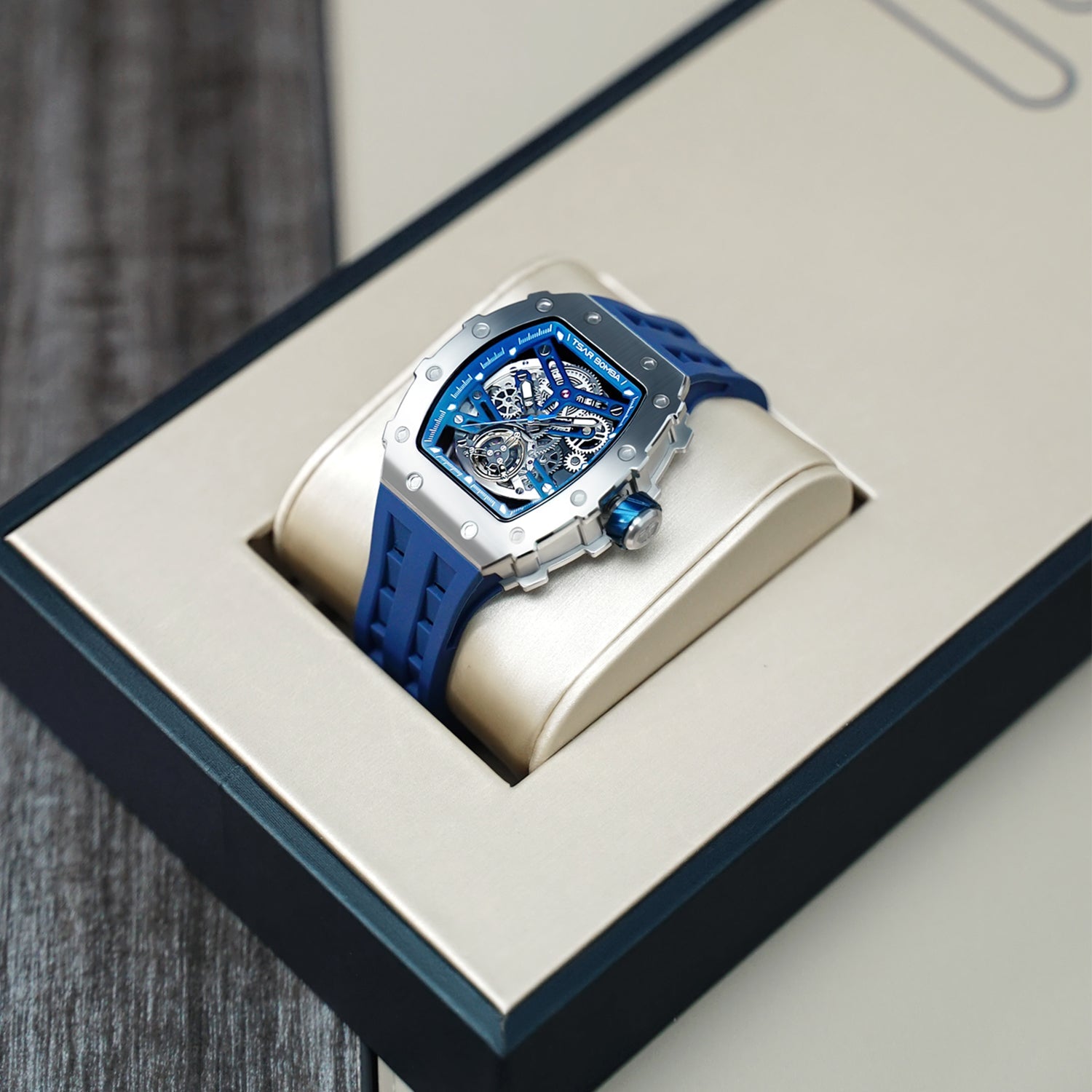 TSAR BOMBA Automatic 21 Jewels Skeleton Dial Sapphire Crystal Men's Watch - TB8208A-02