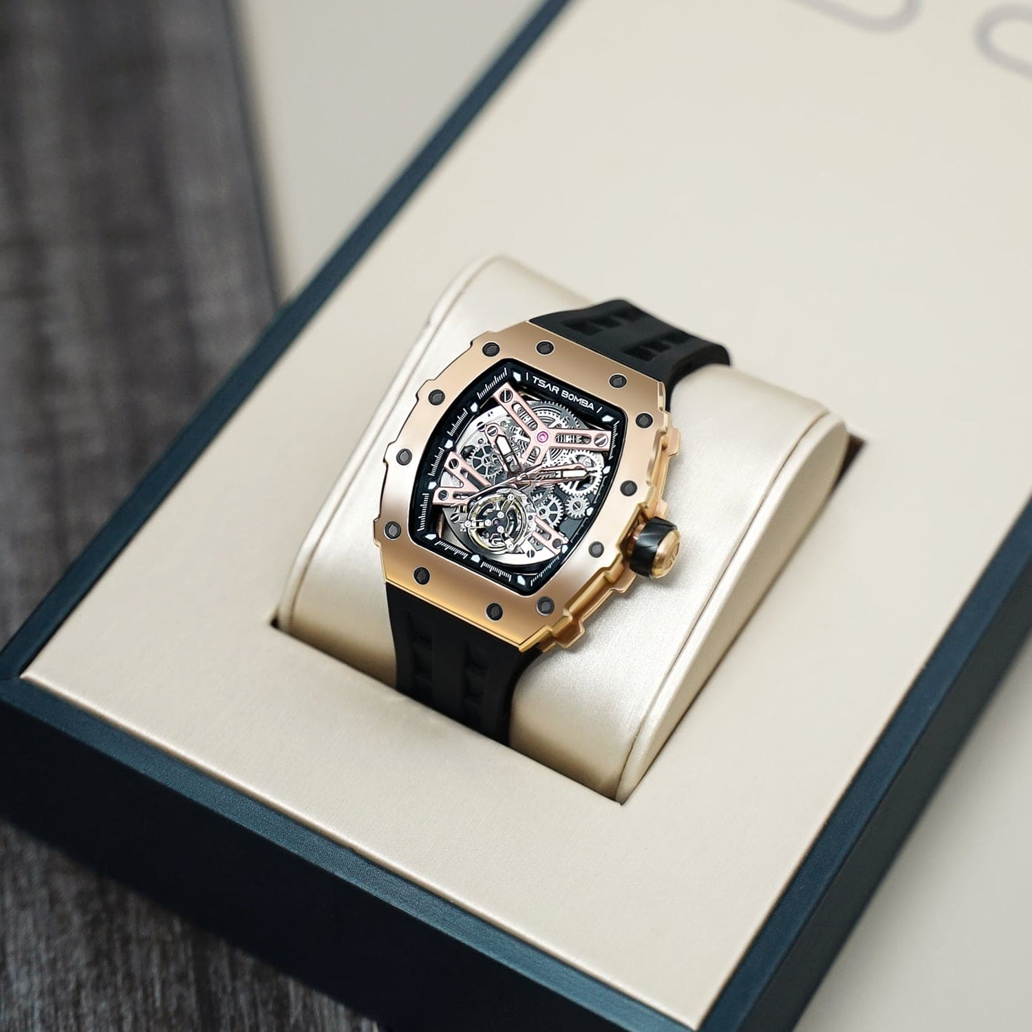 TSAR BOMBA Automatic 21 Jewels Skeleton Dial Sapphire Crystal Men's Watch - TB8208A-07