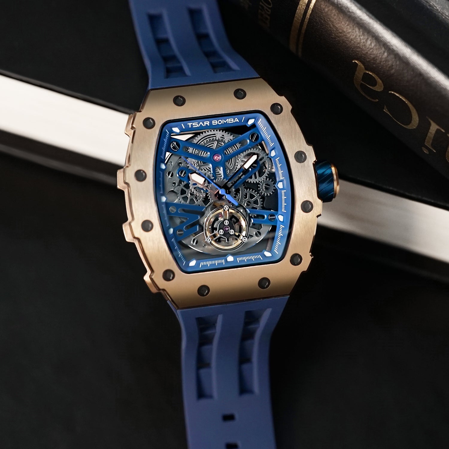 TSAR BOMBA Automatic 21 Jewels Skeleton Dial Sapphire Crystal Men's Watch - TB8208A-08