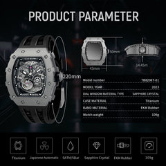TSAR BOMBA Automatic 21 Jewels Luminous Dial Sapphire Crystal Men's Watch -  TB8208T-01