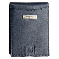 ARCADIO Money Clip Blue Textured Leather Bi-Fold RFID Protected Card Holder with Money Clipper Slim Wallet for Men Unique Birthday Anniversary Gift
