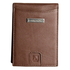 ARCADIO Money Clip Brown Textured Leather Bi-Fold RFID Protected Card Holder with Money Clipper Slim Wallet for Men Unique Birthday Anniversary Gift