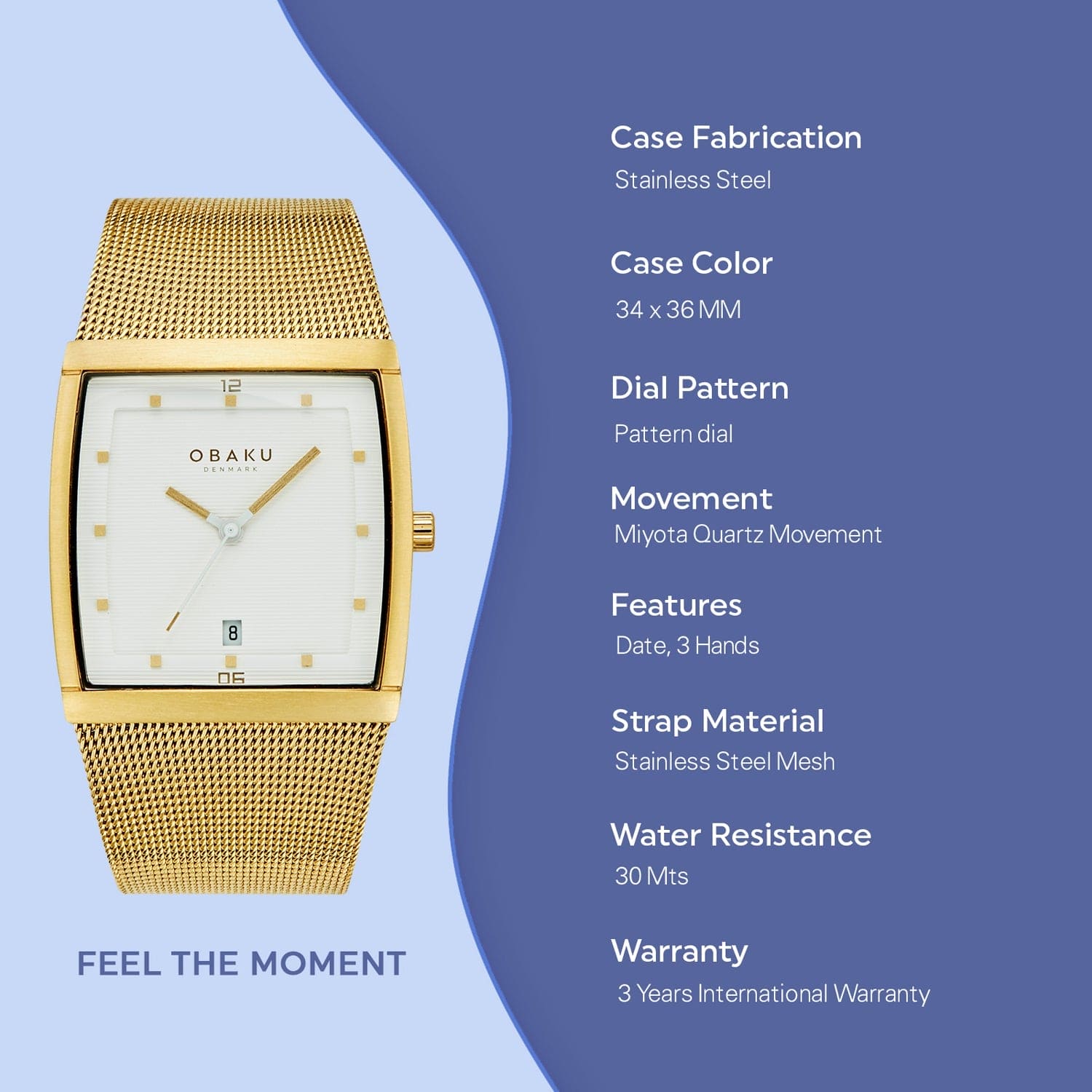 Obaku Lund Gold Quartz Men's Watch -  V102GDGWMG