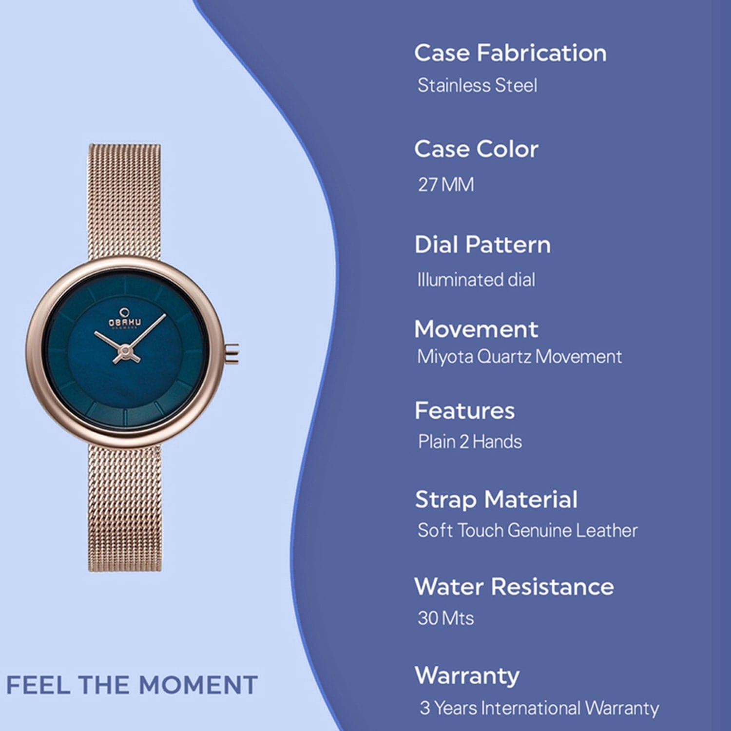 Obaku Stille Azure Quartz Women's Watch -  V146LXVLMV