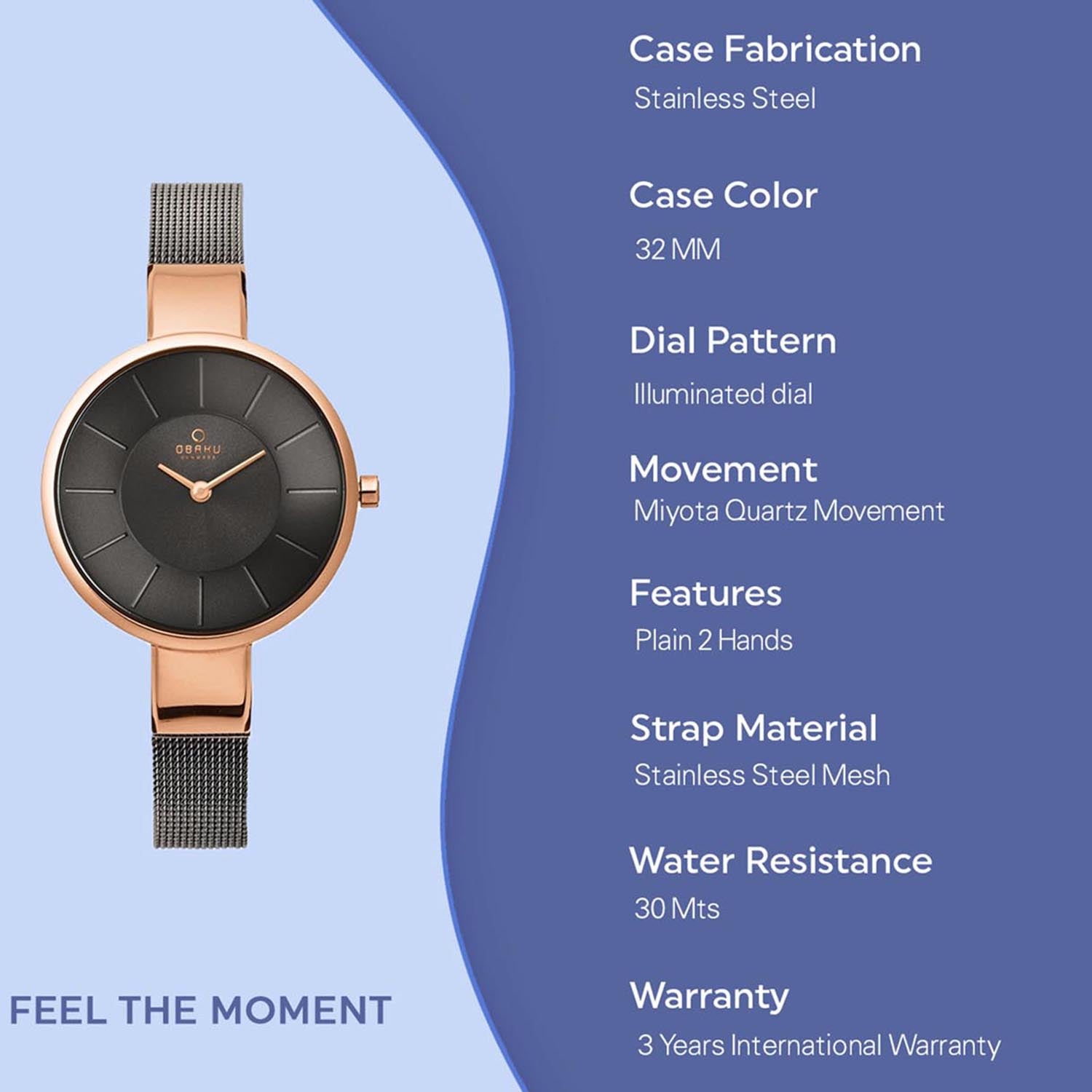 Obaku Sol-Granite Quartz Women's Watch - V149LXVJMJ