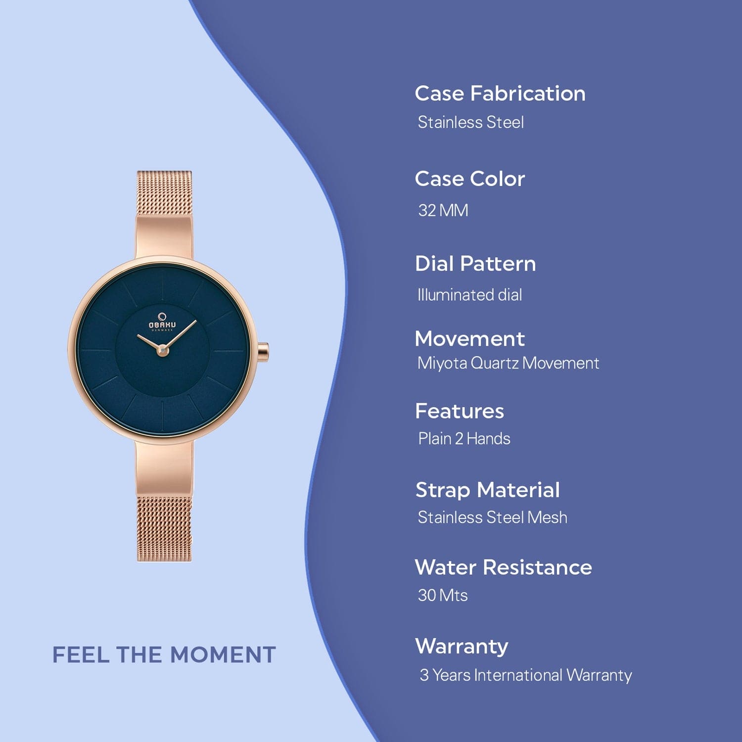 Obaku Sol-Azure Quartz Women's Watch -  V149LXVLMV