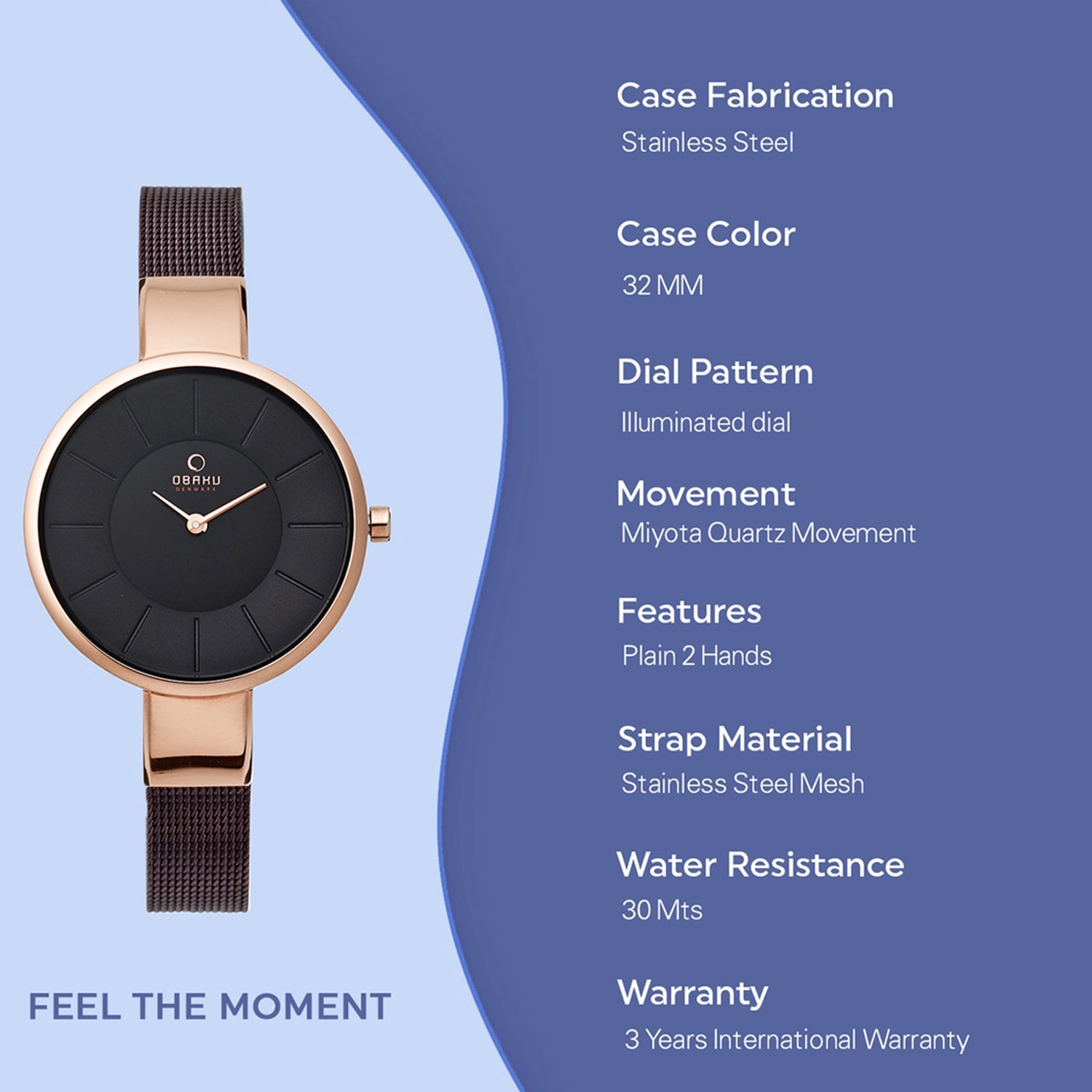 Obaku Sol Walnut Quartz Women's Watch -  V149LXVNMN