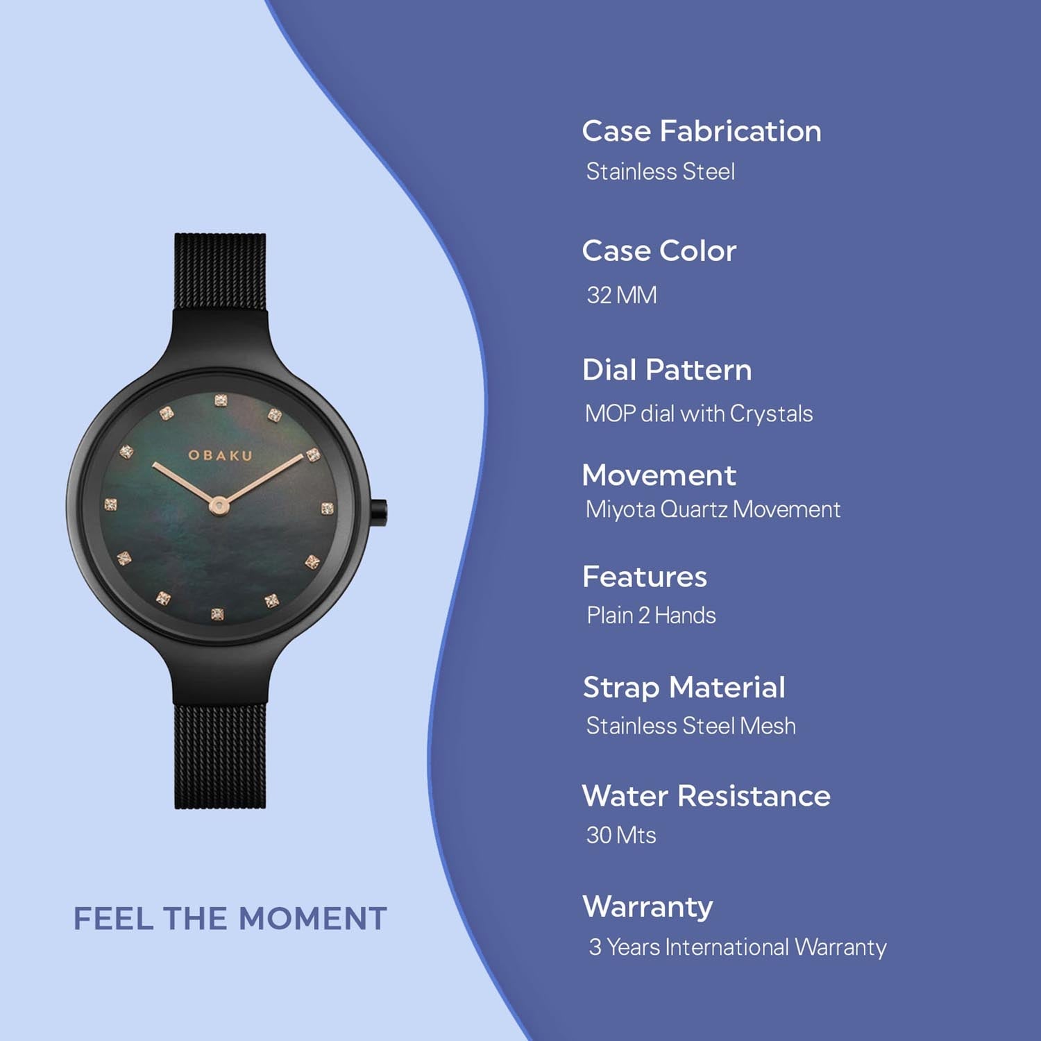 Obaku Sky-Charcoal Quartz MOP Women's Watch - V173LXBBMB