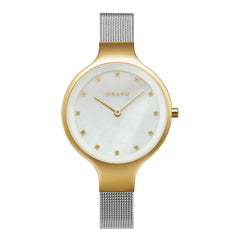Obaku Sky-Gold Bi Quartz MOP Women's Watch - V173LXGWMC