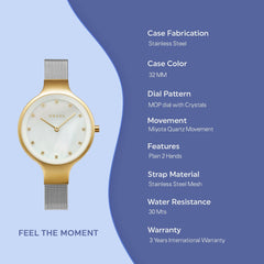 Obaku Sky-Gold Bi Quartz MOP Women's Watch - V173LXGWMC