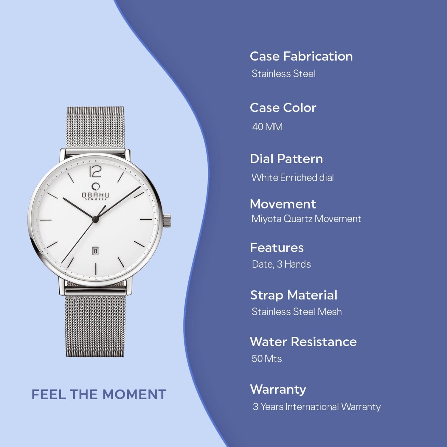 Obaku Toft Steel Quartz Men's Watch -  V181GDCWMC