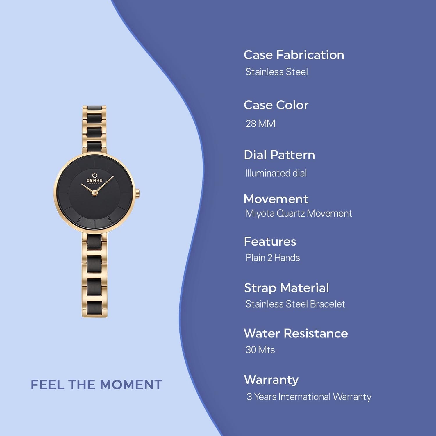 Obaku Vind Blackgold Quartz Women's Watch -  V183LXGBSB